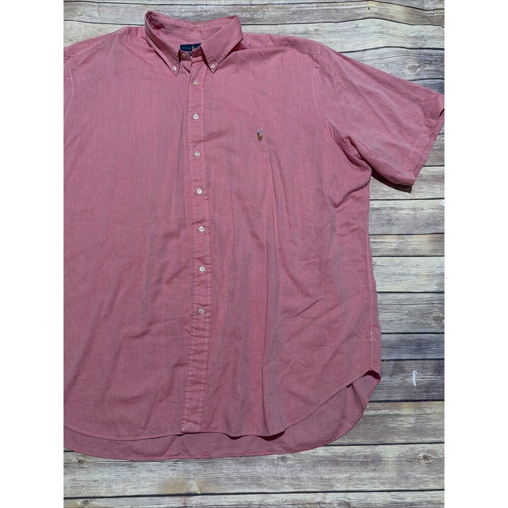 Ralph Lauren Shirt Men's 3XLT Light Red Chambray Oxford Flesh Pony Short Sleeve